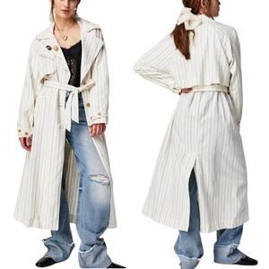 We The Free Free People‎ Melia Mac Linen Blend Trench Long Coat Size Medium NWOT